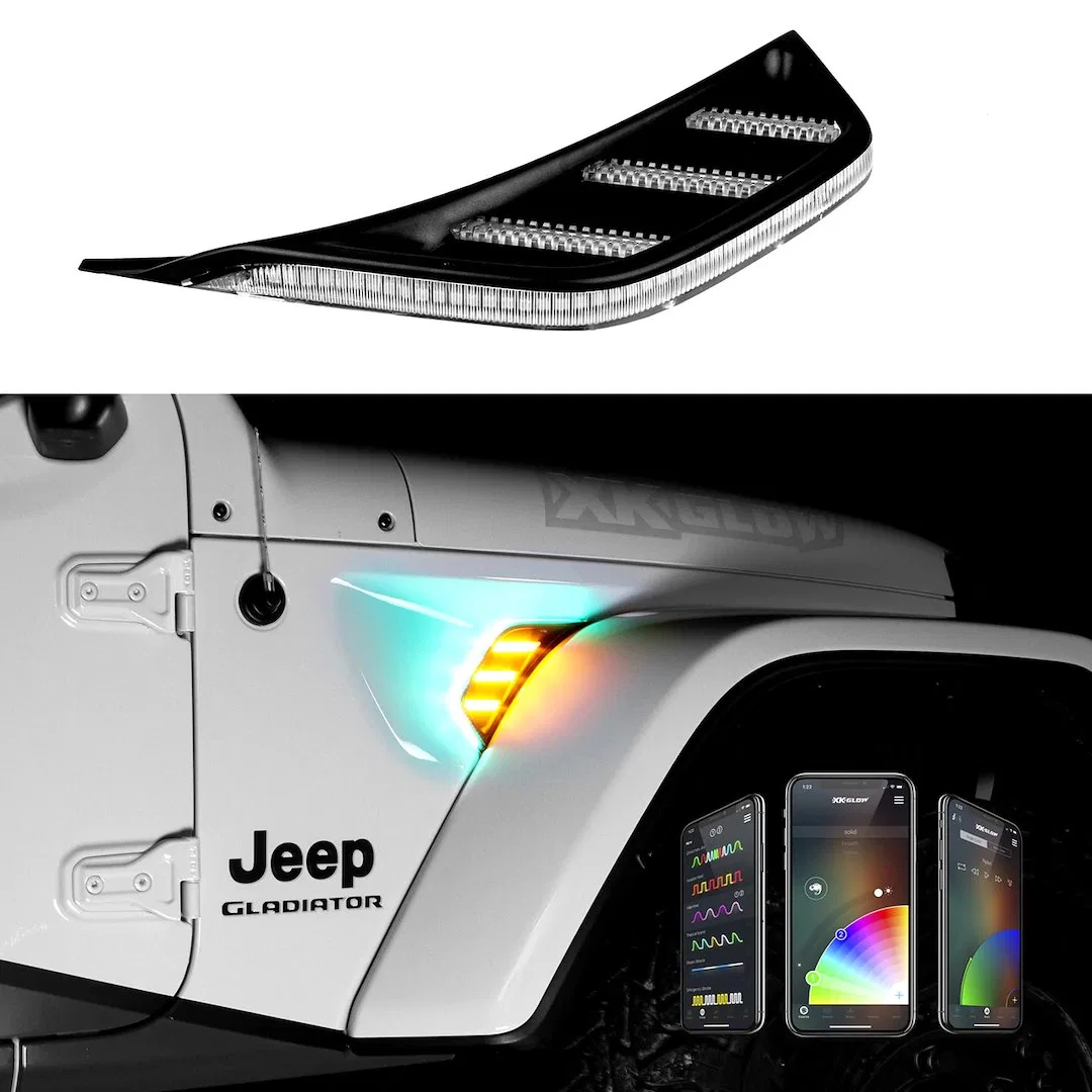 XK-VENT-RGB-KIT – XK GLOW Side Marker Light - LED, Fender Vent Clear Lens Black Trim LED Amber Set Of 2 App Controlle...